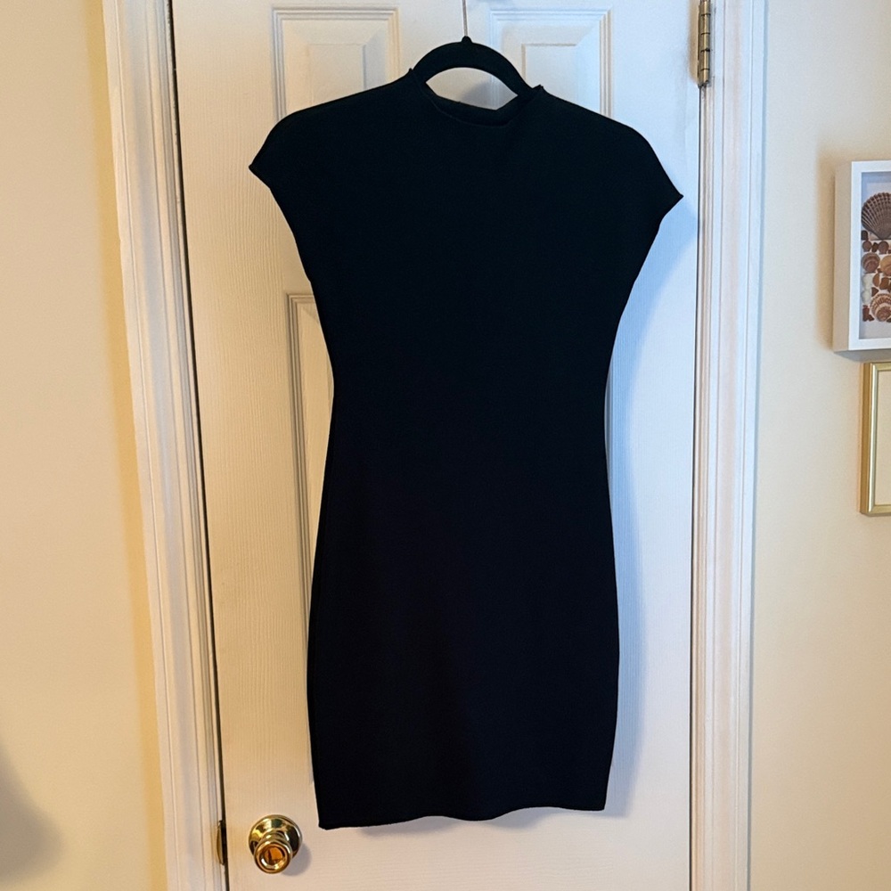 Zara Black Cap-Sleeve Mini Dress. NWT